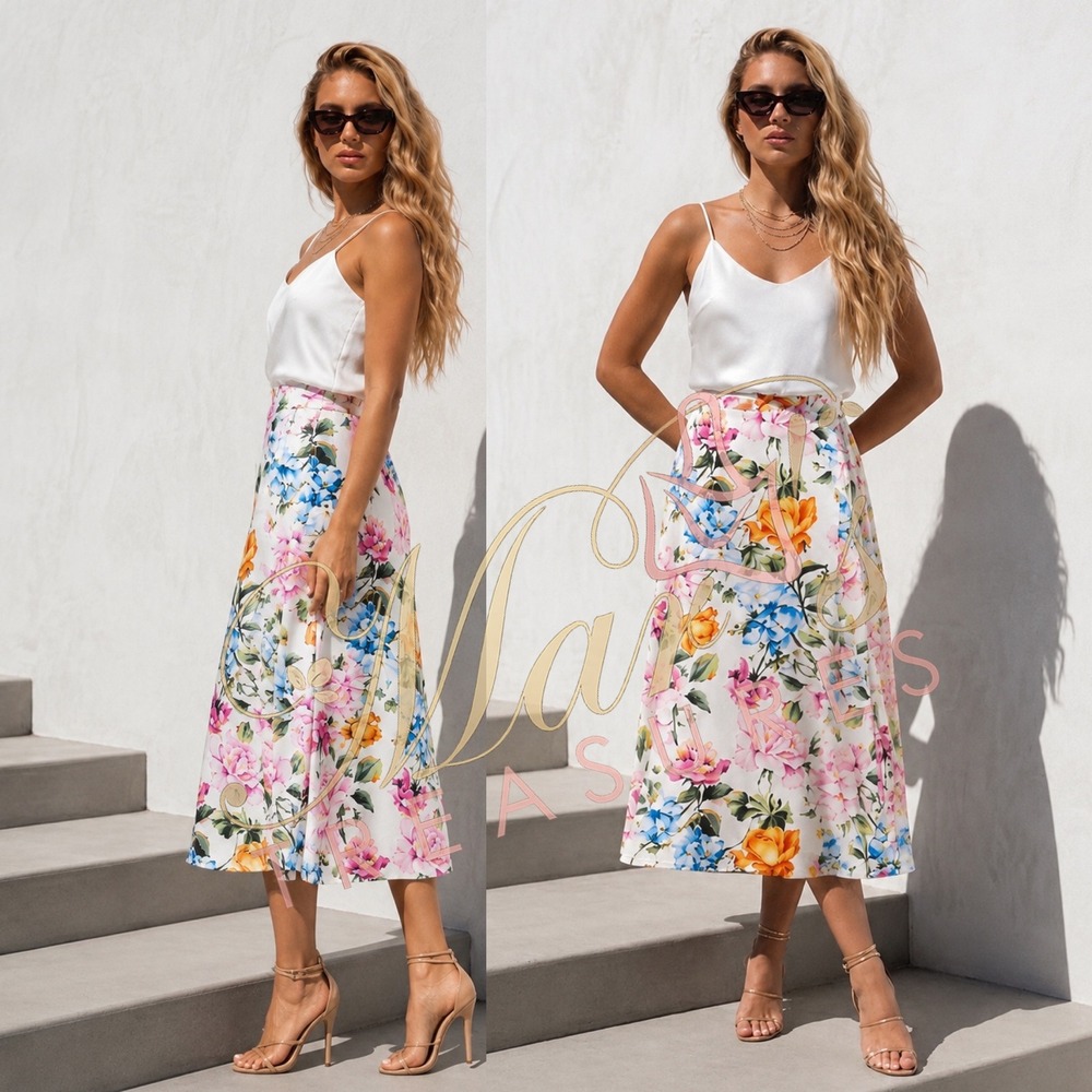 NWT Show Me Your Mumu Floral A-Line Midi Skirt Faux Wrap Midi Skirt Sz M